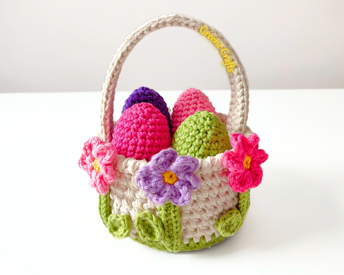 "Spring Flowers" Basket and Easter Eggs - Easter Crochet Pattern