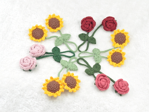 Crochet Pattern Sunflower & Rose Bag Charm *Perfect for Yarn Scraps*