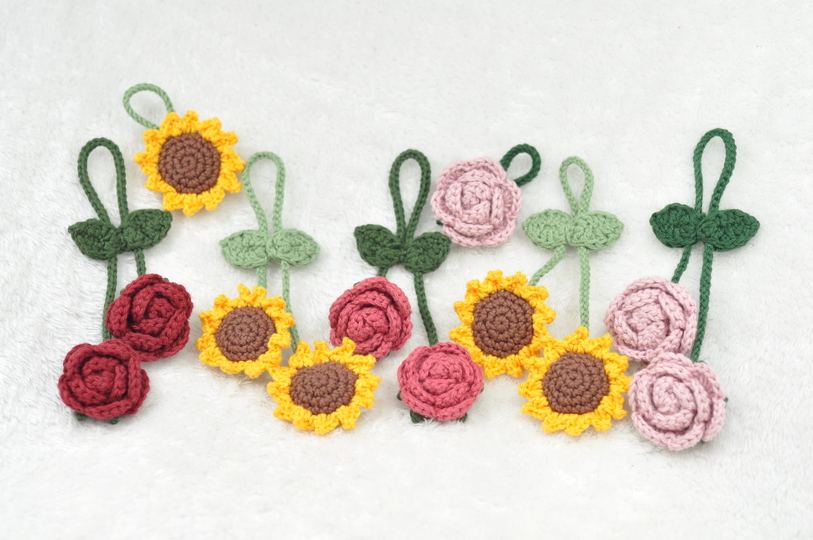 Häkelanleitung Taschenbaumler Sonnenblume & Rose *ideal für Wollreste*