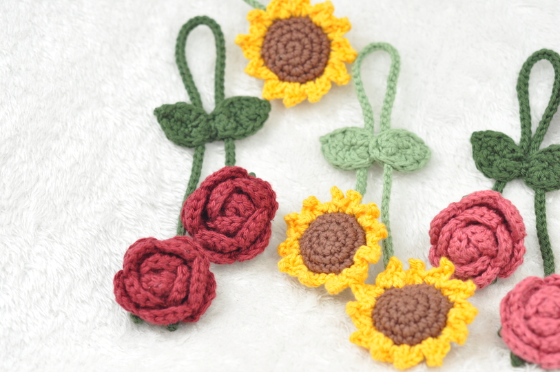 Häkelanleitung Taschenbaumler Sonnenblume & Rose *ideal für Wollreste*