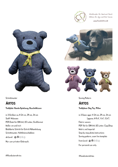 ARTOS Teddybär, Hundespielzeug, Kuschelkissen. Nähanleitung + Schnitt