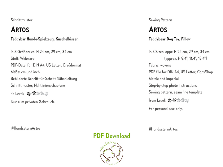 ARTOS Teddybär, Hundespielzeug, Kuschelkissen. Nähanleitung + Schnitt