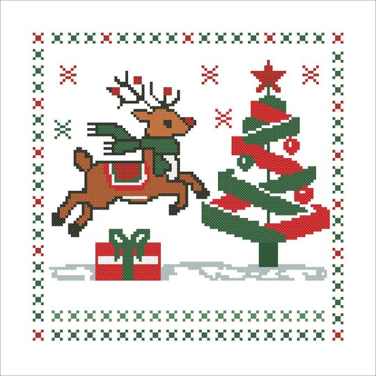 Christmas Reindeer Cross Stitch Pattern – Festive Holiday Tree & Gift