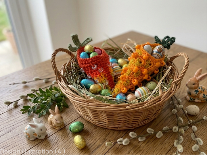 Granny Square Carrots with Beads, Easter Decor PDF, Treat Pouch for Candy