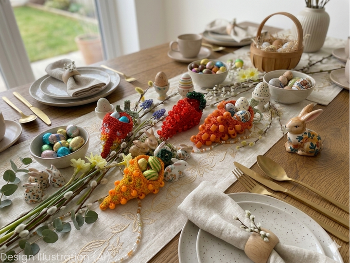 Karotten mit Perlen, Süßigkeiten Täschchen Anhänger Osterstrauß, Osterdeko