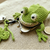 T34 Coin purse, keychain bag charm, frog with a clover leaf on a kiss clasp