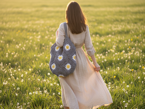 Häkelanleitung: Große Tasche aus Blumen-Granny-Squares