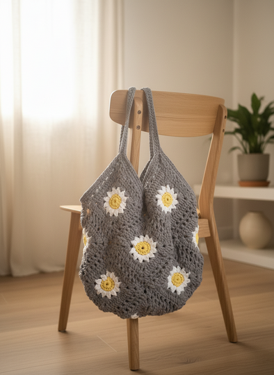 Häkelanleitung: Große Tasche aus Blumen-Granny-Squares