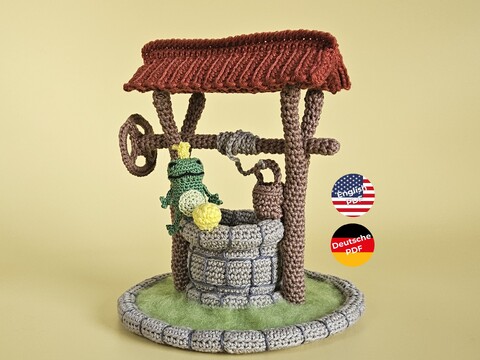Froschkönig mit Brunnen – Häkelanleitung für ein Märchen Amigurumi Diorama