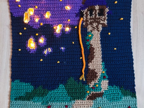 Crochet Pattern Wall Hanging “Fairy Tale Tower at Night” with Lanterns
