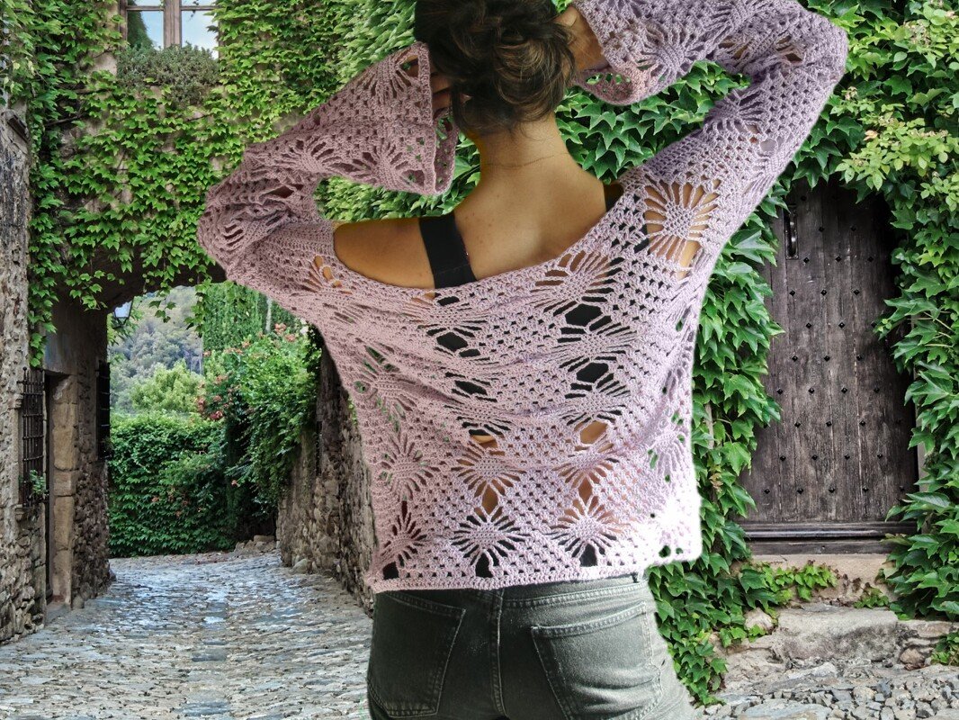 Diamond-Pattern Crocheted Shirt, Summer Festival Shirt No. 017