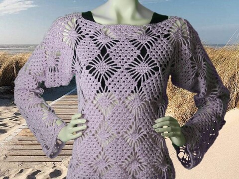 Diamond-Pattern Crocheted Shirt, Summer Festival Shirt No. 017