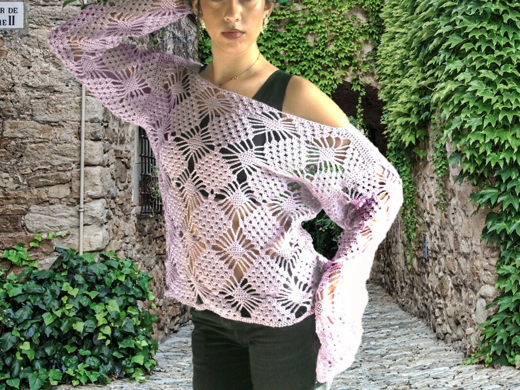 Diamond-Pattern Crocheted Shirt, Summer Festival Shirt No. 017 - Image 9
