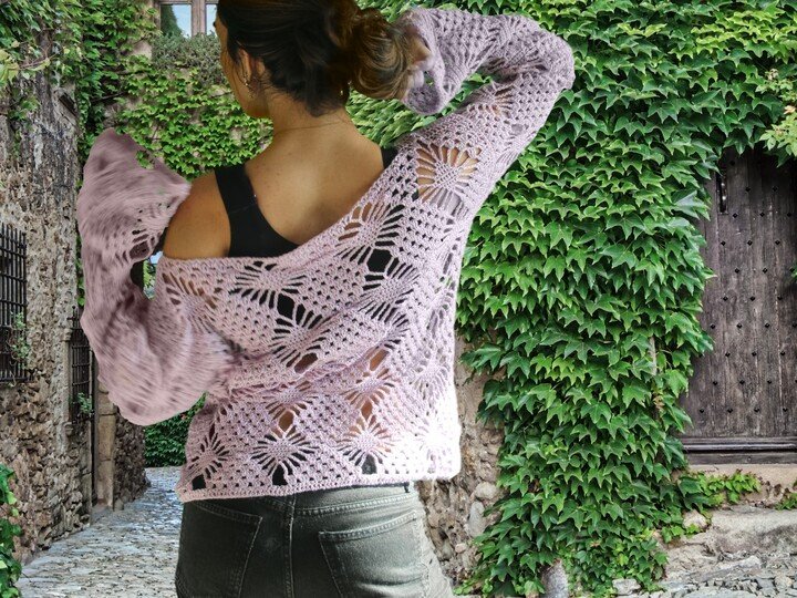 Diamond-Pattern Crocheted Shirt, Summer Festival Shirt No. 017