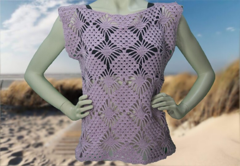 Diamond-Pattern Crocheted Shirt, Summer Festival Shirt No. 017