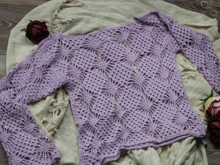 Diamond-Pattern Crocheted Shirt, Summer Festival Shirt No. 017