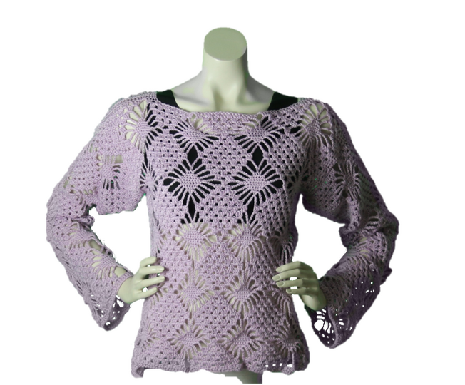 Diamond-Pattern Crocheted Shirt, Summer Festival Shirt No. 017