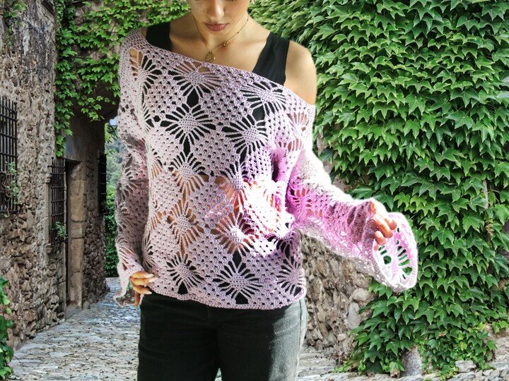 Rautenmuster gehäkeltes Shirt, Sommer Festival Shirt No. 017