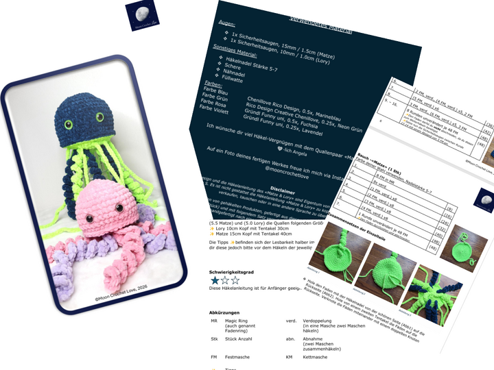 Niedliches Quallenpaar ohne Annähen -«Matze & Lory» Häkelanleitung