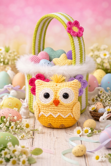 Owl & chick "Goldie" - Crochet pattern for decoration, DIY gift, Easter