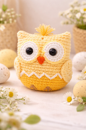 Owl & chick "Goldie" - Crochet pattern for Easter, decoration, DIY gift