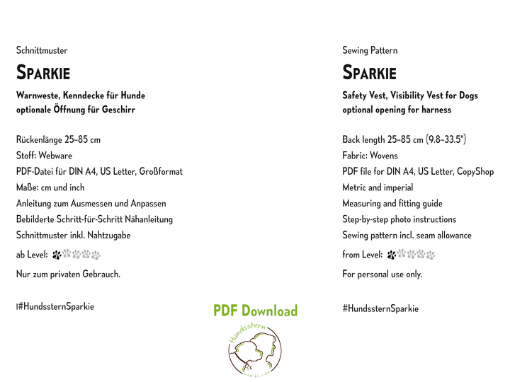 SPARKIE Warnweste 6 Größen + PawPATCH Klettsticker. Nähanleitung+Schnitt