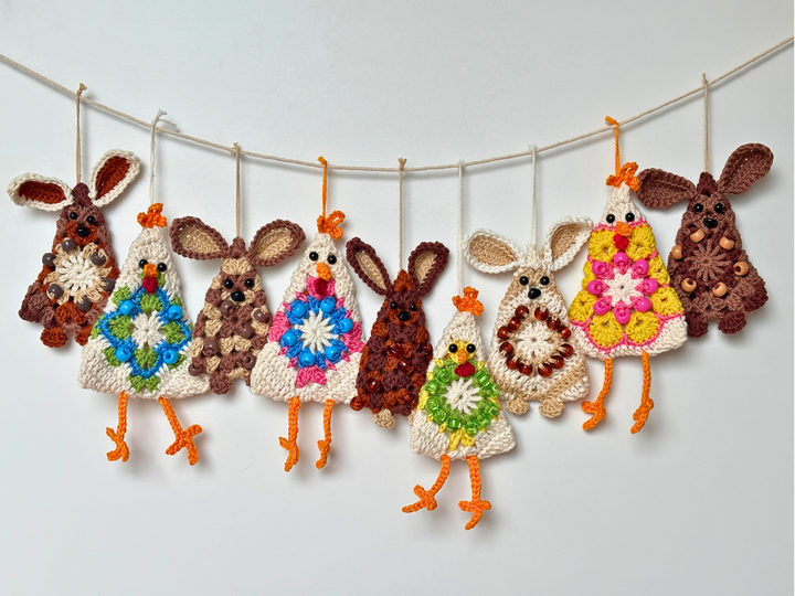 Easter Chick Bunny Garland Crochet Pattern, Easter Tree Ornament, Rabbit