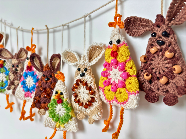 Easter Chick Bunny Garland Crochet Pattern, Easter Tree Ornament, Rabbit