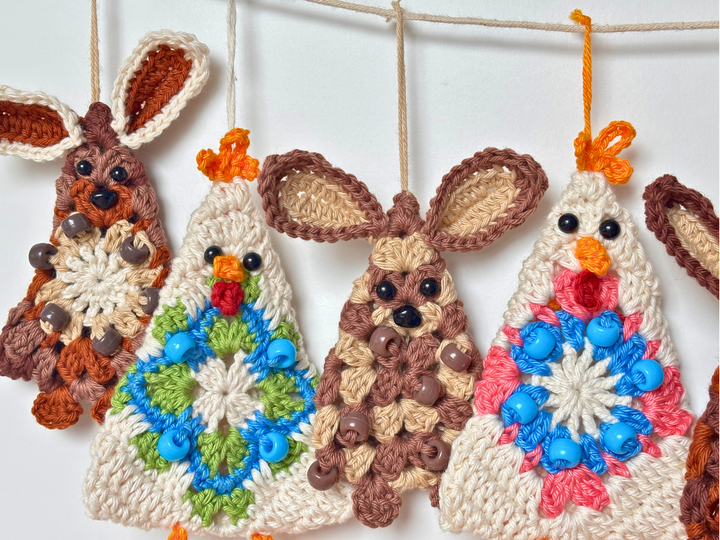 Easter Chick Bunny Garland Crochet Pattern, Easter Tree Ornament, Rabbit