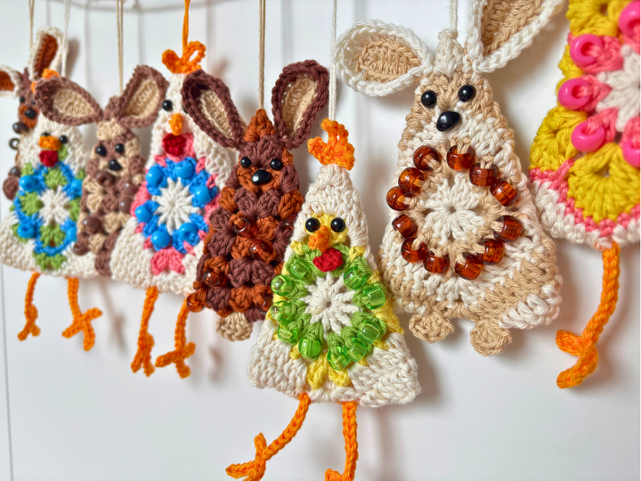 Easter Chick Bunny Garland Crochet Pattern, Easter Tree Ornament, Rabbit