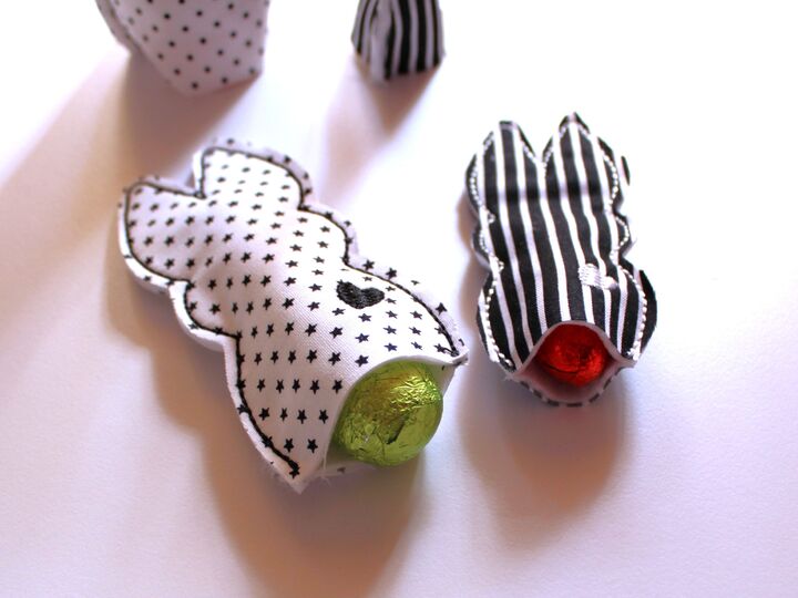 Stickdatei ITH Hase zum Befüllen mit Schokoladeneiern gekochten Eiern