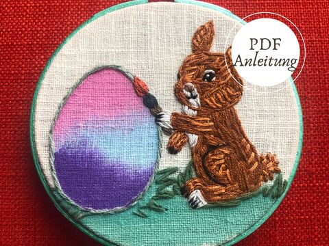 Stickmuster Oster Deko - Kreativer Osterhase mit Pinsel | Oster Stickerei