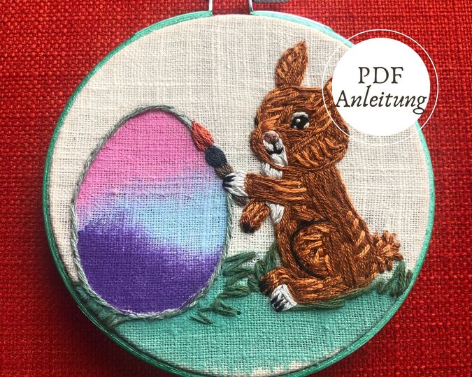 Stickmuster Oster Deko - Kreativer Osterhase mit Pinsel | Oster Stickerei