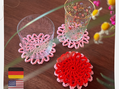 Häkelanleitung Untersetzer im Blumenmuster | Deutsch & Englisch