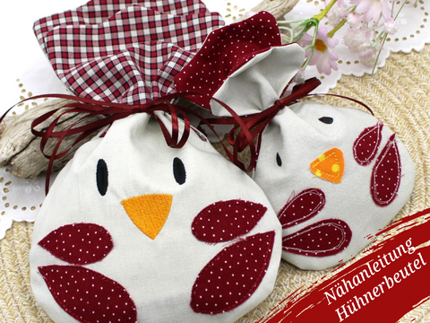 Nähanleitung Huhn Greta Hahn Beutel mit Stickdatei zwei Größen