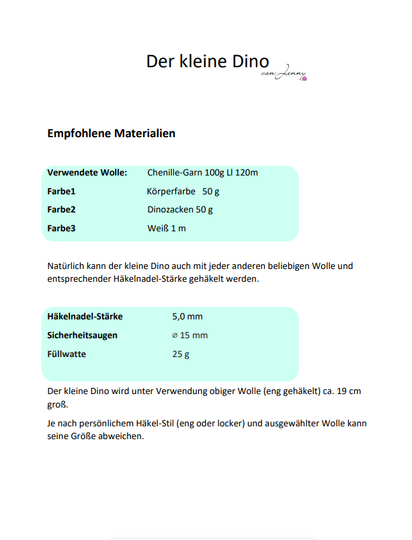 Den kleinen Dino häkeln – ausführliche Amigurumi Häkelanleitung (PDF)