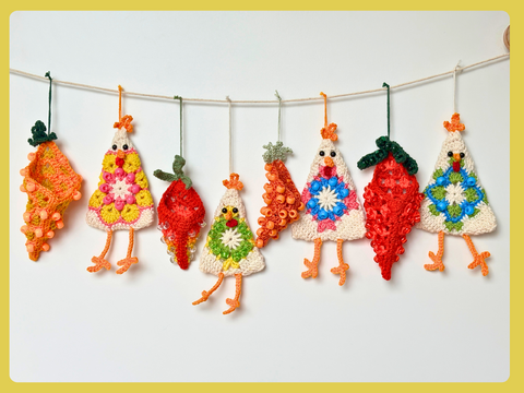 Easter Garland: Crazy Chicken & Beaded Carrot, Easter Tree Ornament, Granny