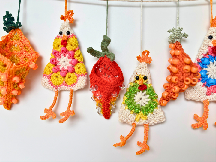 Hühner & Karotten Osterngirlande, DIY Osterstrauß Anhänger, Granny Square