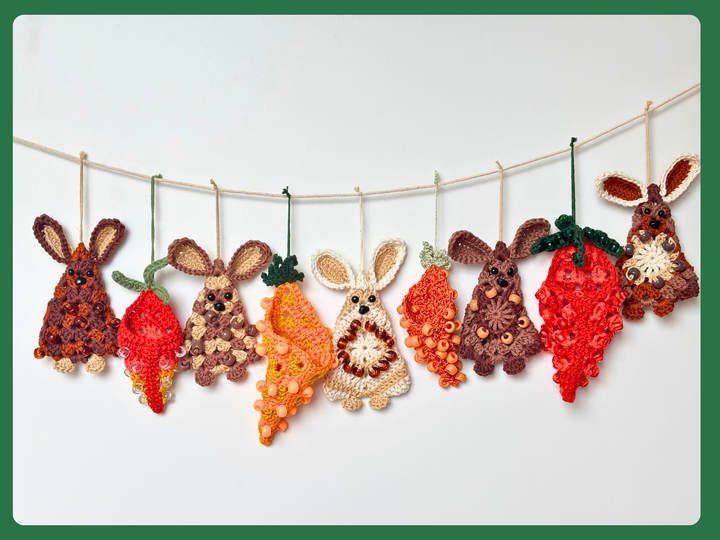 Granny Square Bunny & Fillable Beaded Carrot, Scrap Yarn Basket Stuffers