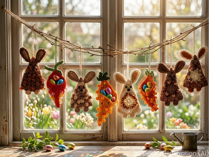 Granny Square Bunny & Fillable Beaded Carrot, Scrap Yarn Basket Stuffers