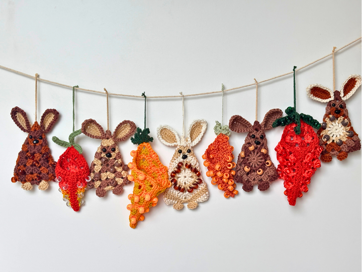 Granny Square Osterhasen & befüllbare Karotten mit Perlen, DIY Osterdeko