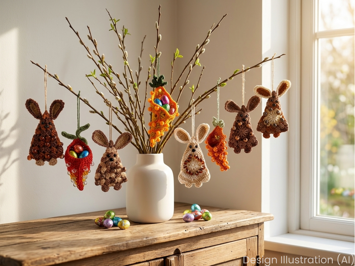 Granny Square Osterhasen & befüllbare Karotten mit Perlen, DIY Osterdeko