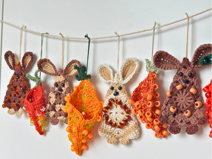 Granny Square Osterhasen & befüllbare Karotten mit Perlen, DIY Osterdeko