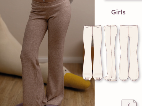 Girls flared pants sewing pattern - sizes 110-164 (low waist)