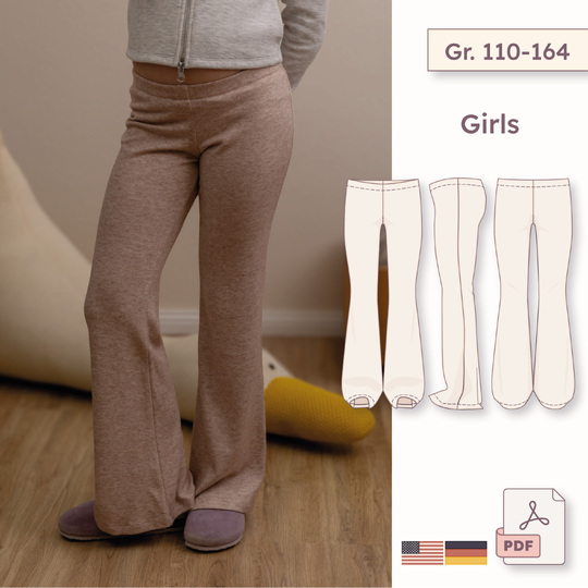 Girls flared pants sewing pattern - sizes 110-164 (low waist)