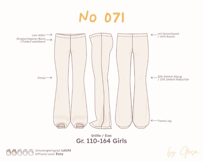 Schlaghose Schnittmuster - Mädchen 110-164 (Low Waist)