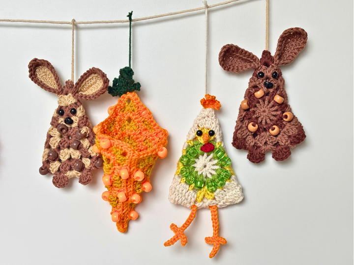 Easter Ornaments - Bunny, Carrot, Chicken, Easter Garland, Granny Square