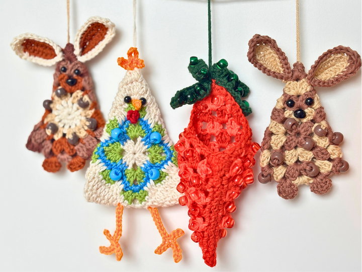 Easter Ornaments - Bunny, Carrot, Chicken, Easter Garland, Granny Square