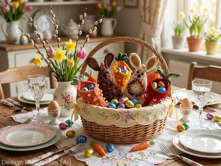 Easter Ornaments - Bunny, Carrot, Chicken, Easter Garland, Granny Square