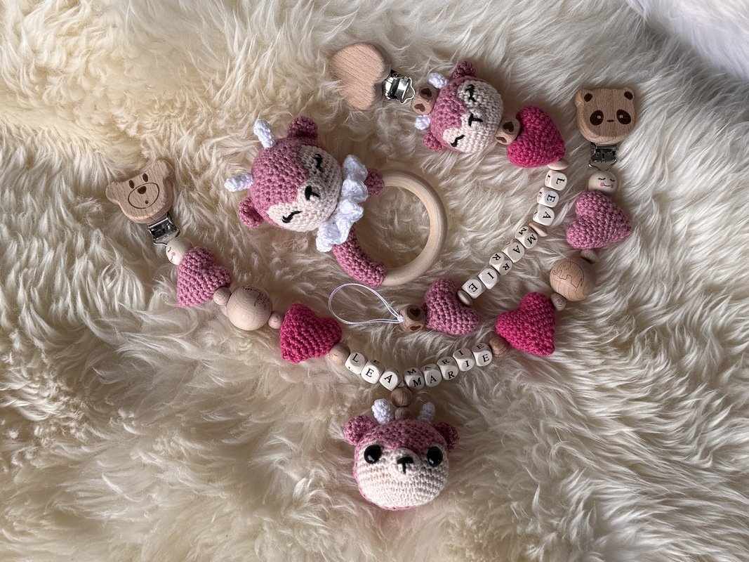 Crochetpattern - Deer-Set - Pramchain / Pacifier Chain / Teething Ring